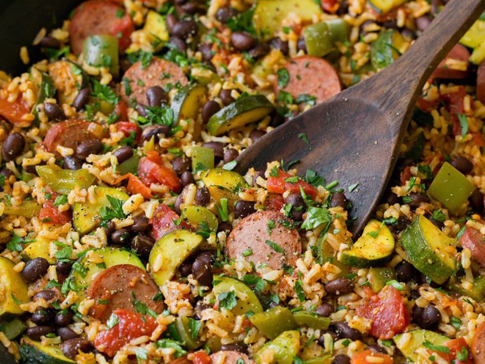 Sausage Zucchini and Brown Rice Skillet
